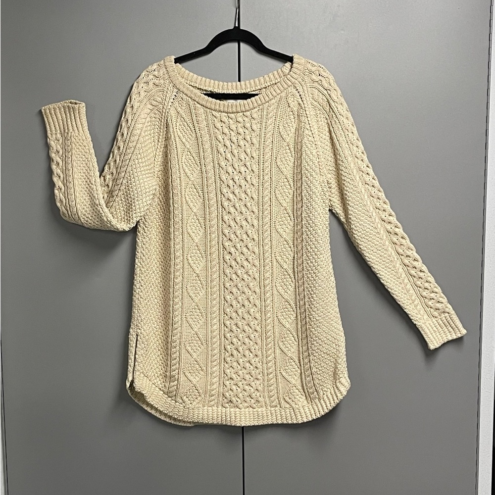 LL Bean Women’s Signature Cotton Fisherman Tunic Sweater Cream Color Size Large